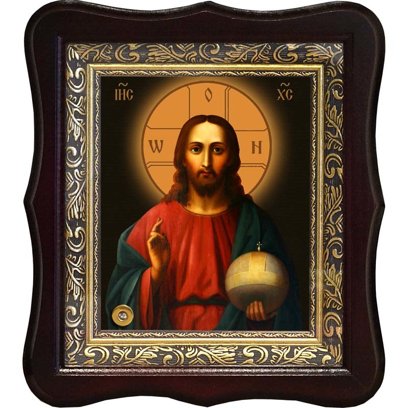 

Господь Вседержитель с державой. Копия старинной иконы на холсте с мощевиком.