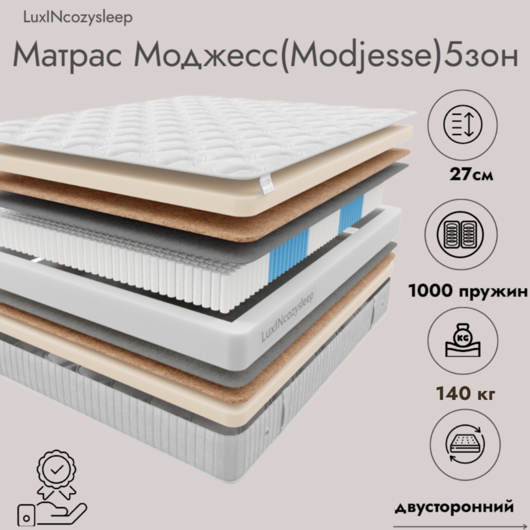 

Матрас LuxINcozysleep Перфект Моджессе зоны 140х200, Белый, Моджессе зоны