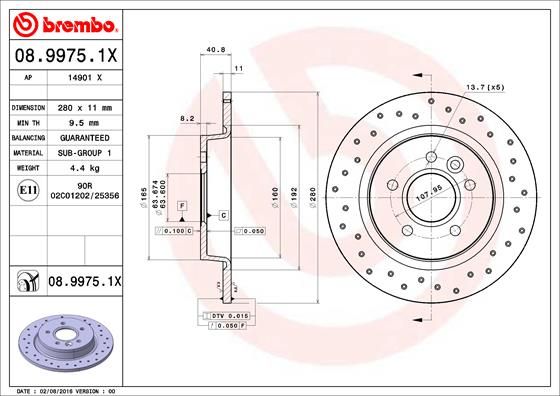 

Тормозной диск brembo комплект 1 шт. 0899751X