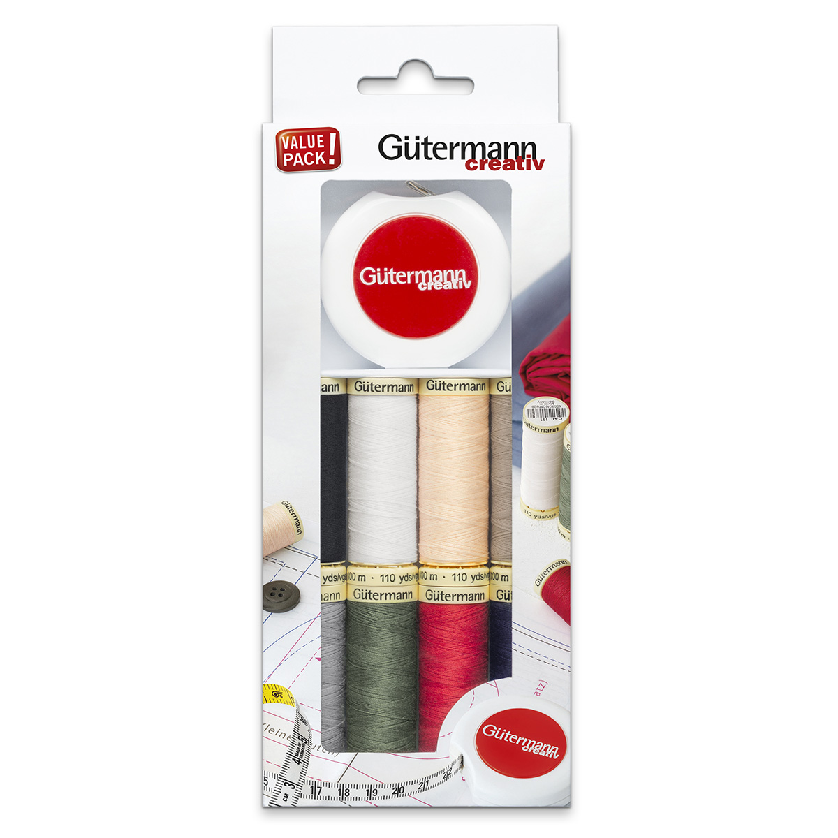 

734574 Набор швейных нитей Sew-all 100/100м, 8 кат., рулетка-сантиметр 1 шт Gutermann