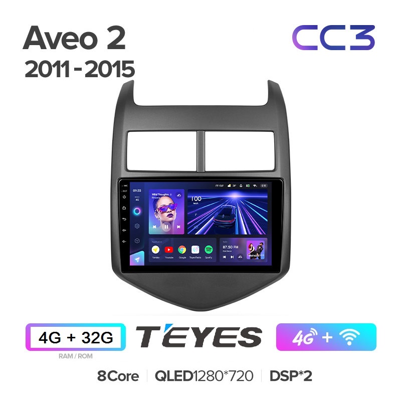 Автомагнитола Teyes CC3 4/32Гб Chevrolet Aveo 2 T300 ANDROID, QLED экран