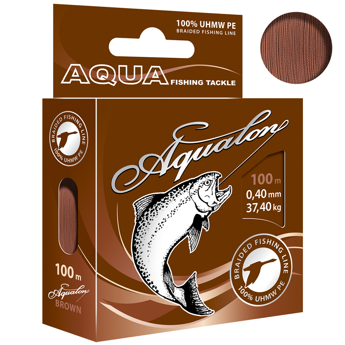 

Плетеный шнур AQUA Aqualon Brown 0,40mm 100m, цвет - коричневый, test - 37,40kg, AQUALON