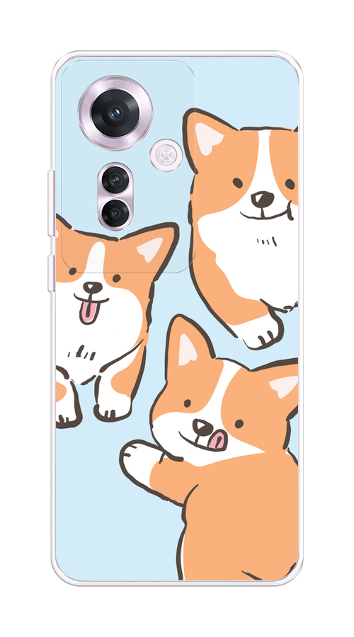 

Чехол на Oppo Reno 11F "Милые корги", Бежевый;голубой;коричневый, 2516650-1