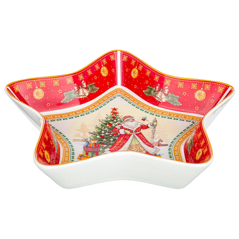 

Блюдо-звезда Lefard Дед Мороз 28х28х5см красное фарфор 85-1634_, Красный