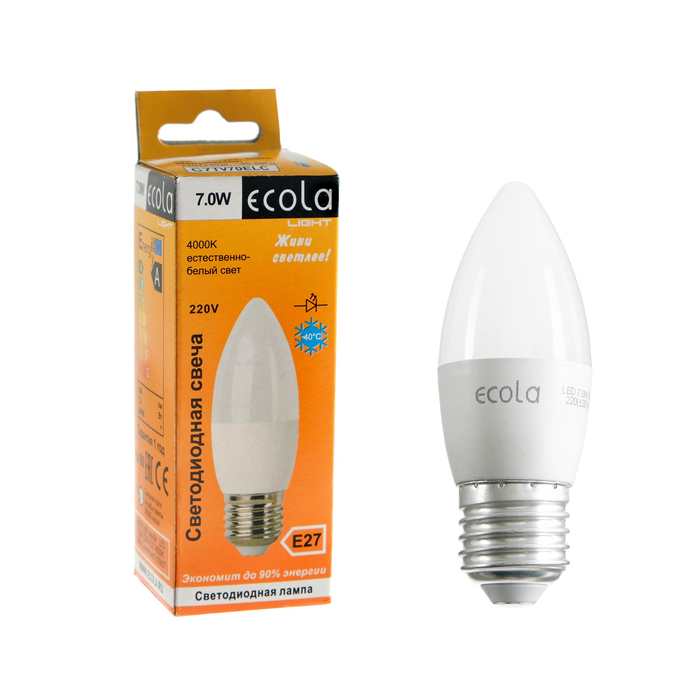 

Лампа светодиодная Ecola Light candle, E27, 7 Вт, 4000 K, 103x37 мм