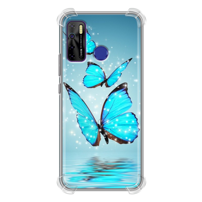 фото Дизайнерский силиконовый с усиленными углами чехол для tecno camon 15 бабочки голубые 100gadgets