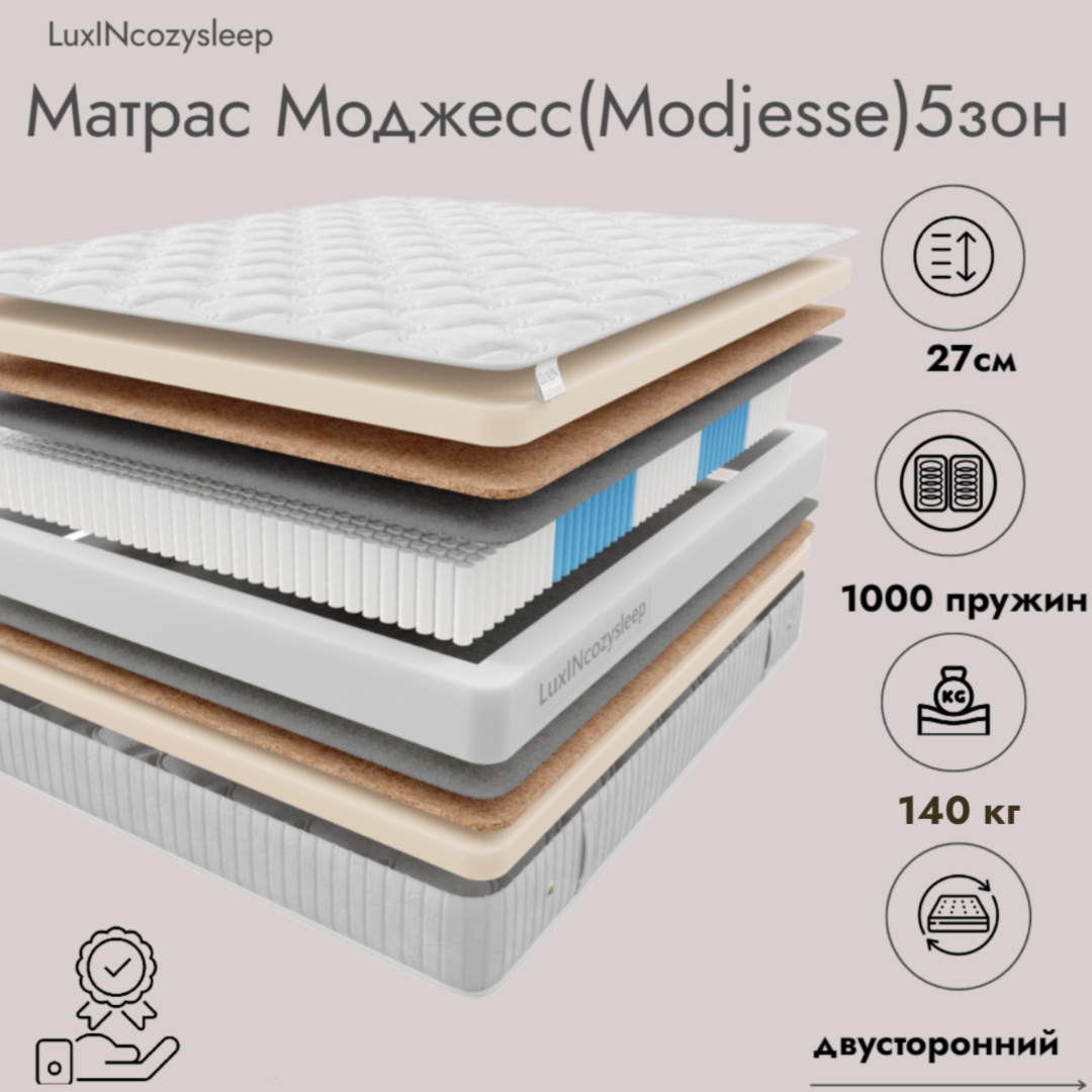 

Матрас LuxINcozysleep Перфект Моджессе зоны 160х200, Белый, Моджессе зоны