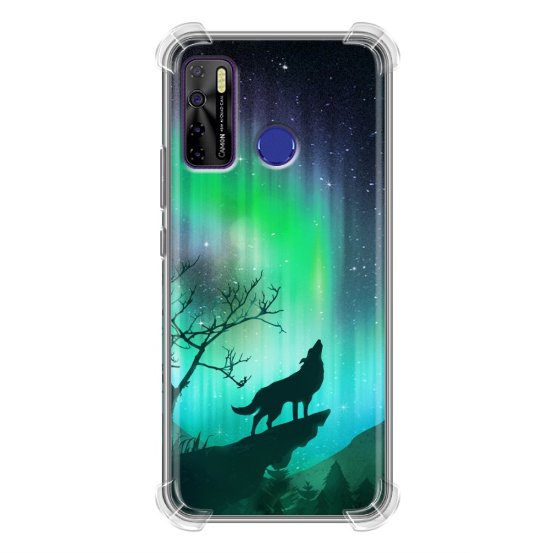 фото Силиконовый с усиленными углами чехол для tecno camon 15 северное сияние и волк 100gadgets