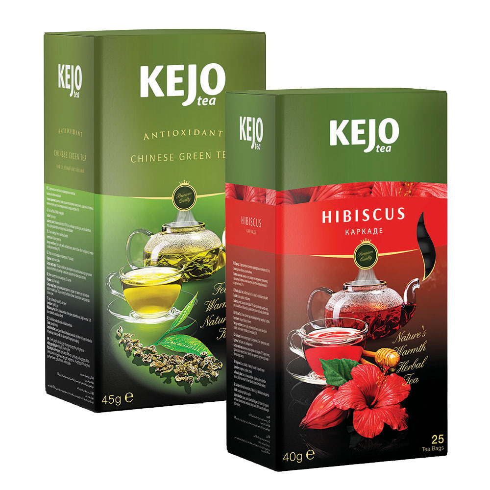 Набор чая KEJOfoods Зеленый китайский 25 пакетиков, Каркаде 25 пакетиков