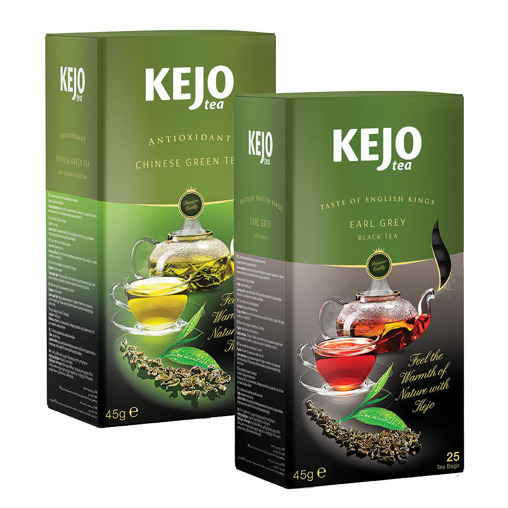 Набор чая KEJOfoods Зеленый китайский 25 пакетиков, Эрл Грей черный 25 пакетиков