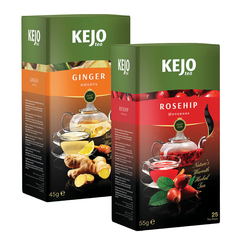 

Набор чая KEJOfoods Имбирь 25 пакетиков, Шиповник 25 пакетиков