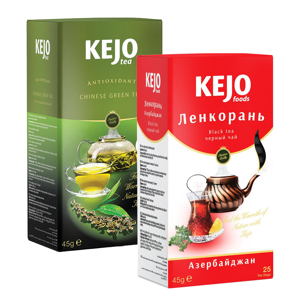

Набор чая KEJOfoods Зеленый китайский 25 пакетиков, Ленкорань черный 25 пакетиков