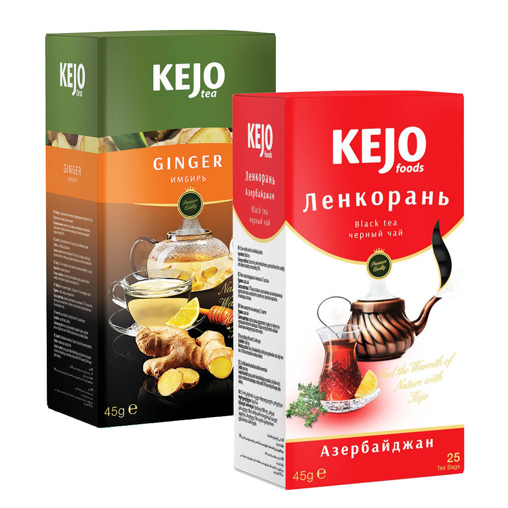 Набор чая KEJOfoods Имбирь 25 пакетиков, Ленкорань черный 25 пакетиков