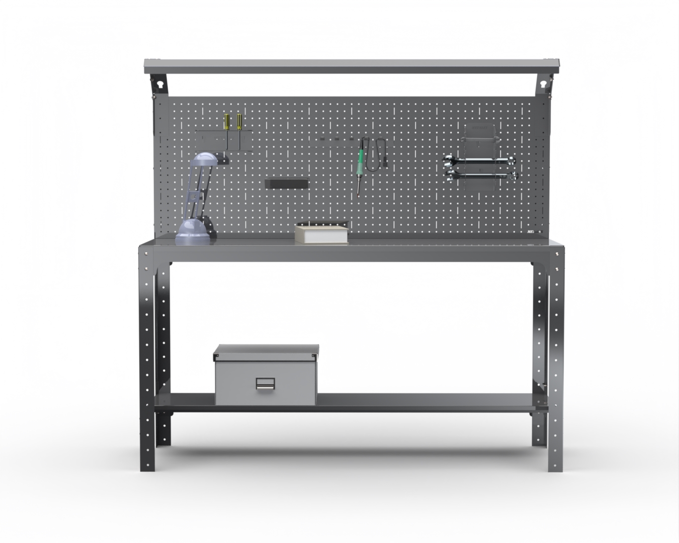 

Стол металлический Metalex серия KIT 750х1200х600, 1 полка + перфопанель с комп. освещения