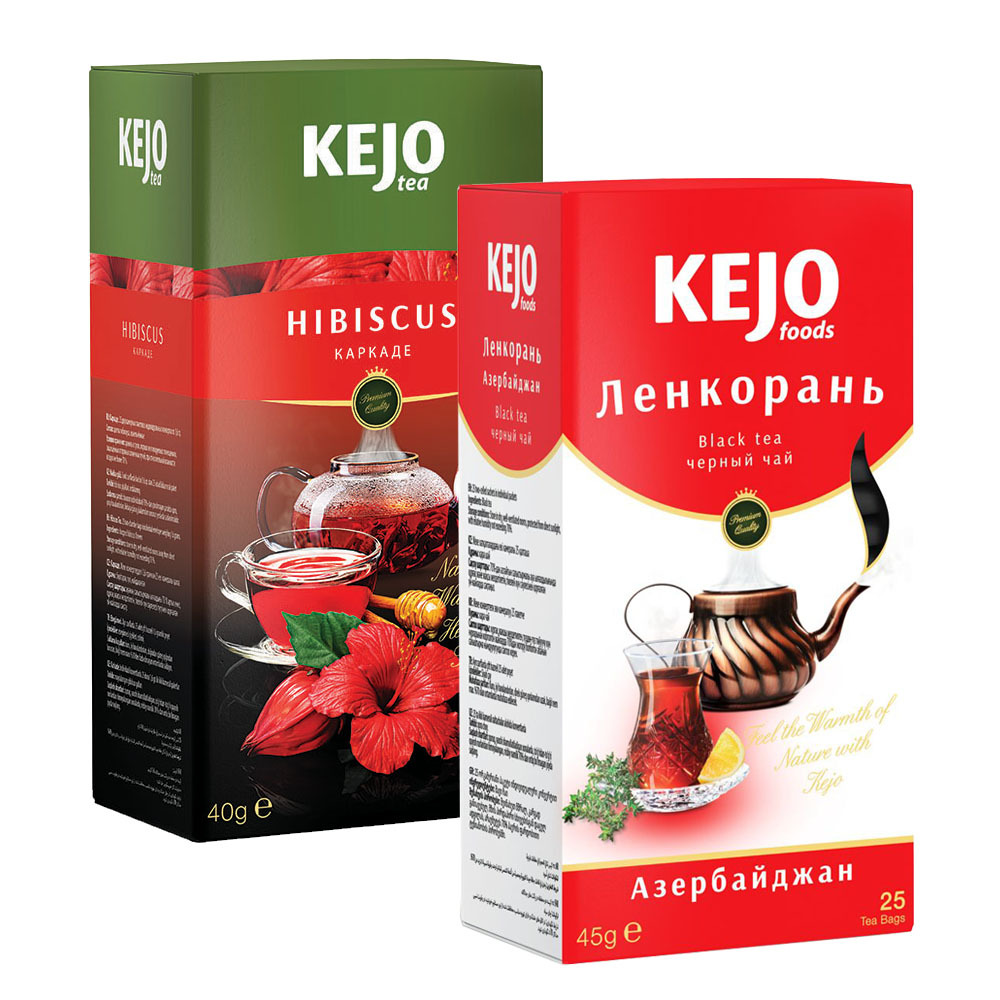 Набор чая KEJOfoods Каркаде 25 пакетиков, Ленкорань черный 25 пакетиков