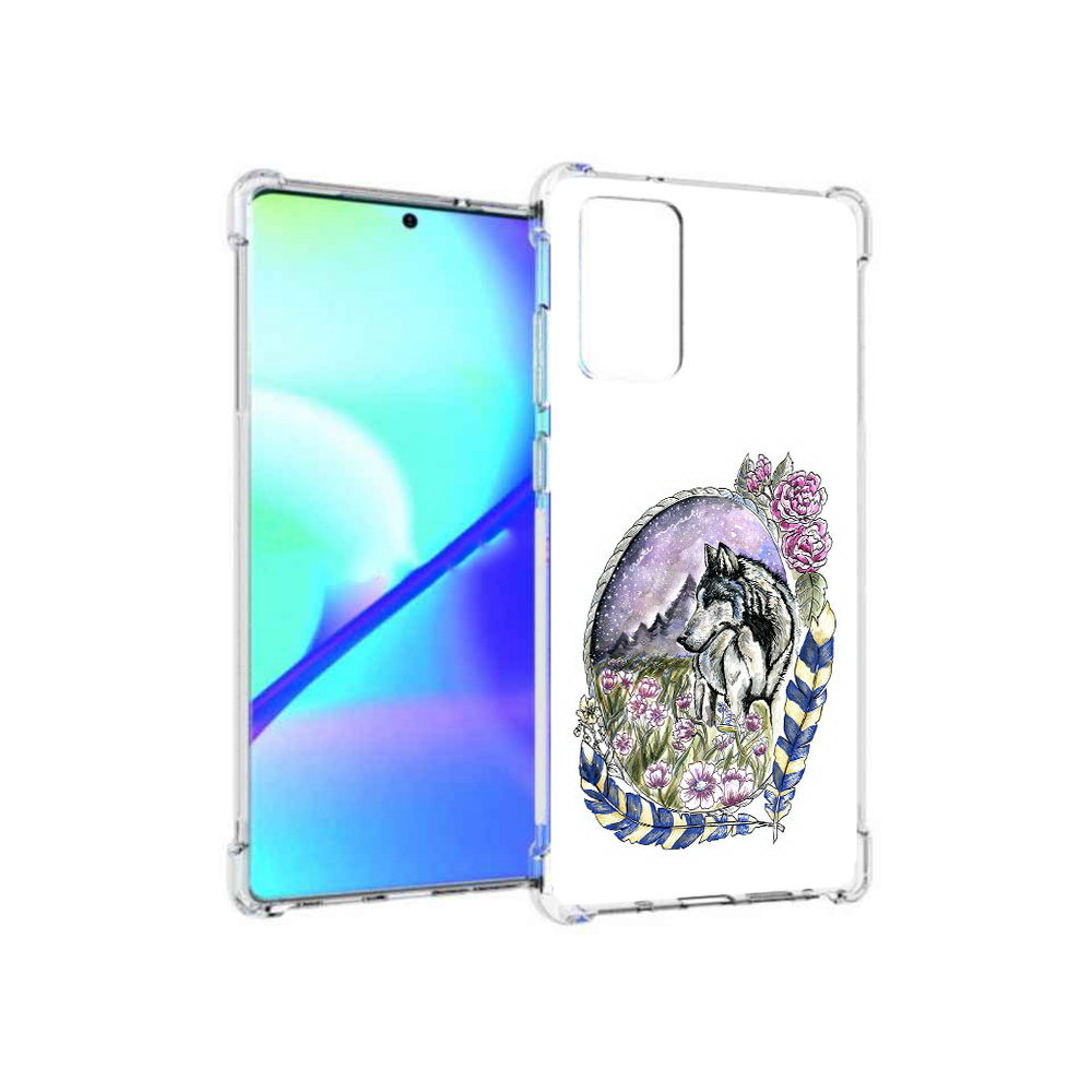 Чехол MyPads Tocco для Samsung Galaxy Note 20 нарисованный волк в цветах с перьями