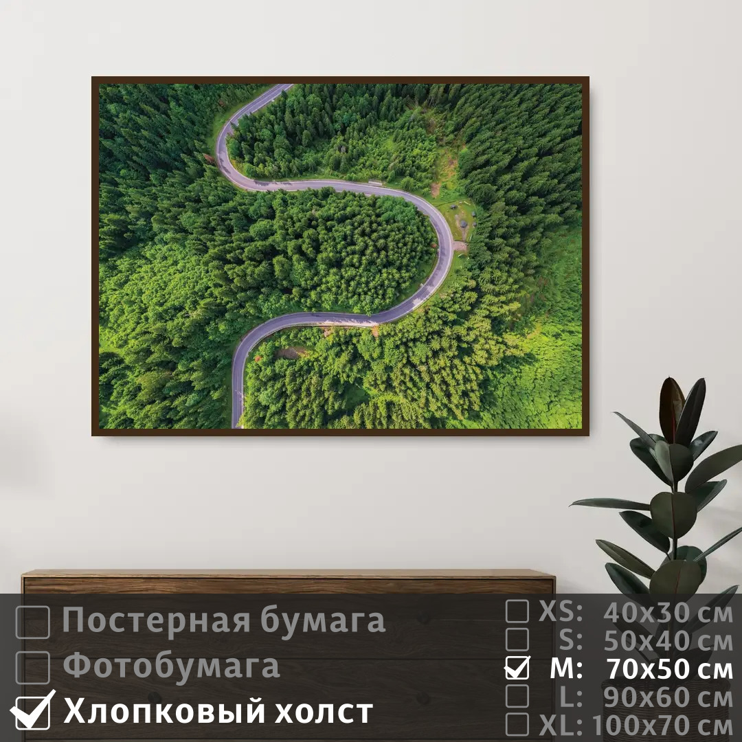 

Постер на холсте ПолиЦентр Вид на дорогу сверху в зеленых тонах 70х50 см, ВидНаДорогуСверхуВЗеленыхТонах