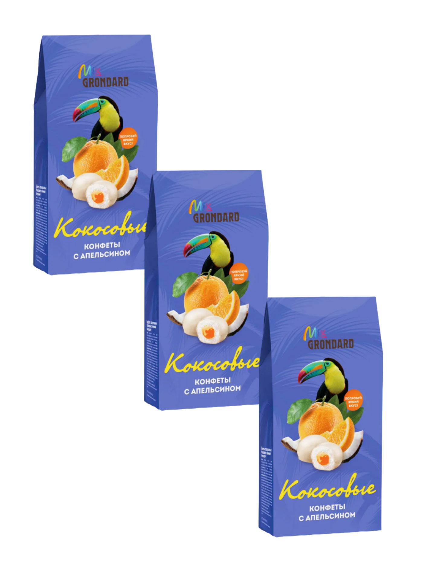 

Кокосовые конфеты в глазури, Grondard, с апельсином, 3 упаковки по 140 г