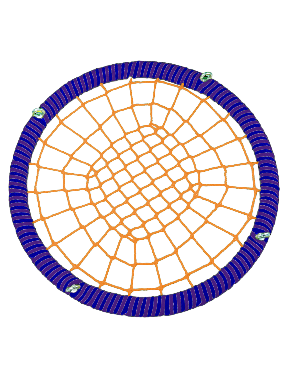 

Качели-гнездо JINN КТ/РГ/140/102/16/8/Ф/С-О/КГ 140x140 см фиолетовый, оранжевый, синий, 140 круг 102 обод 16 и 8 канат рымгайки