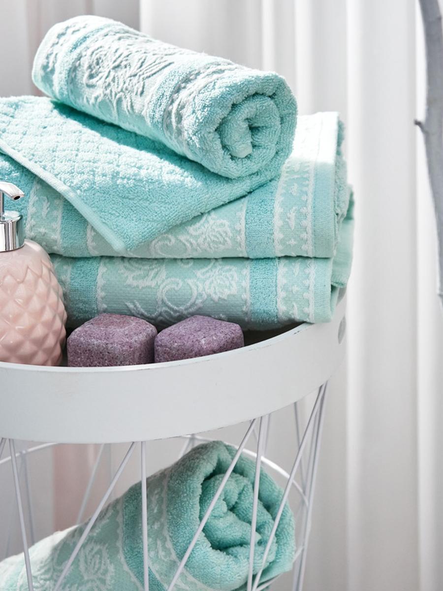 Полотенце махровое Guten Morgen Pastoral mint орнамент зеленый 50х90