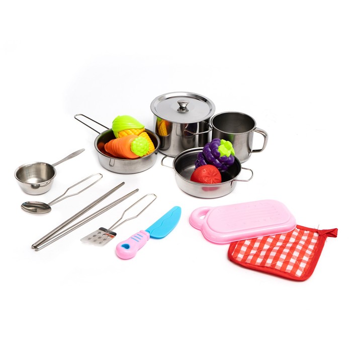 Набор металлической посуды «Повар» 15 предметов детский набор шеф повара с шляпой и фартуком 18 предметов mm8356