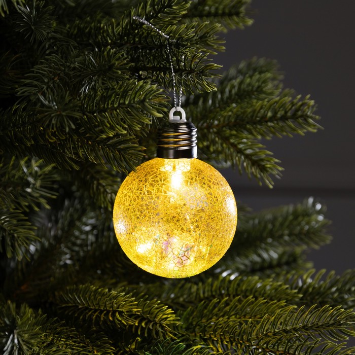 

Елочный шар Luazon Lighting Ледяной узор, d=8 cм, 1 LED, свечение тёплое белое, Желтый, Ледяной узор