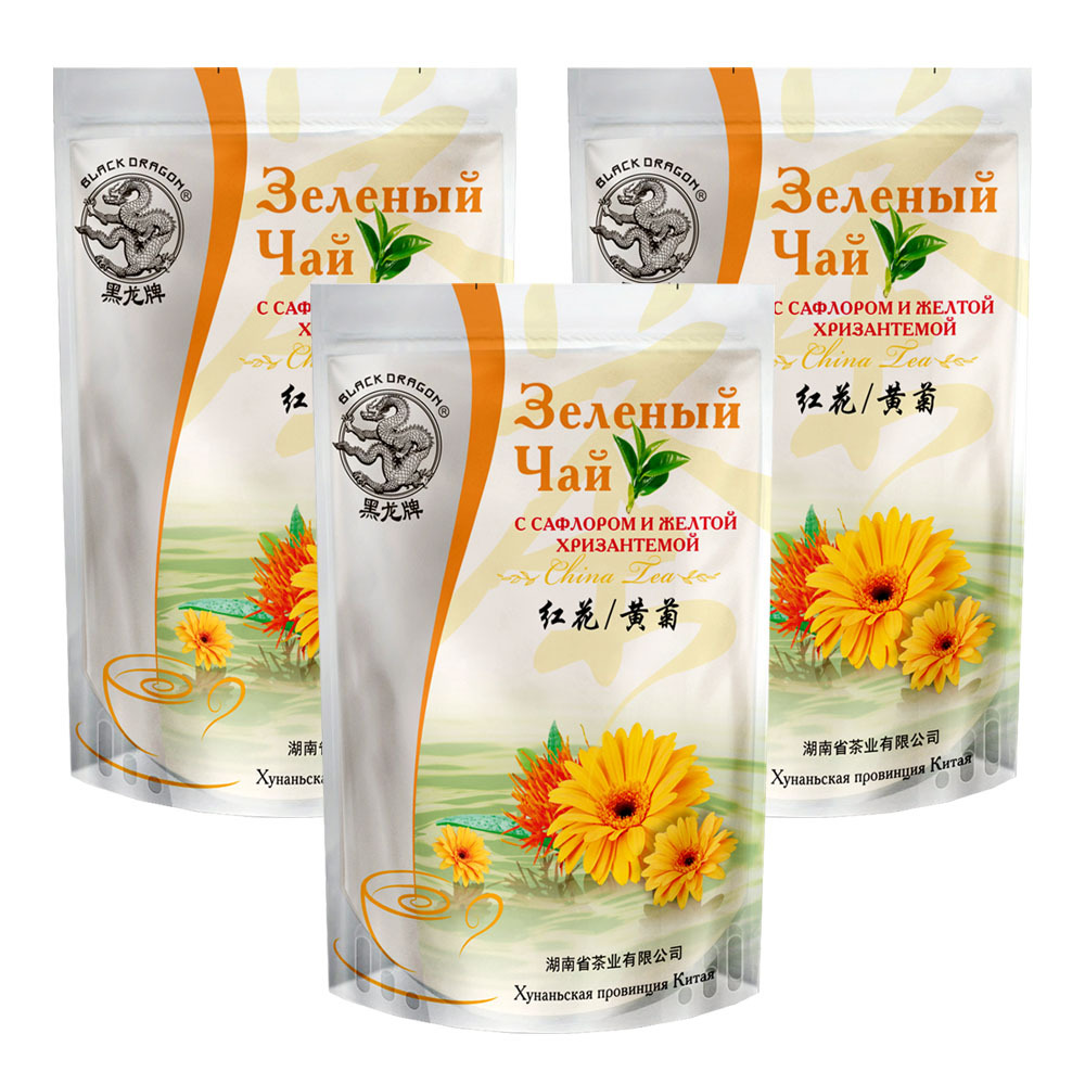 

Чай зеленый Черный Дракон Сафлор, желтая хризантема 100 г 3 шт