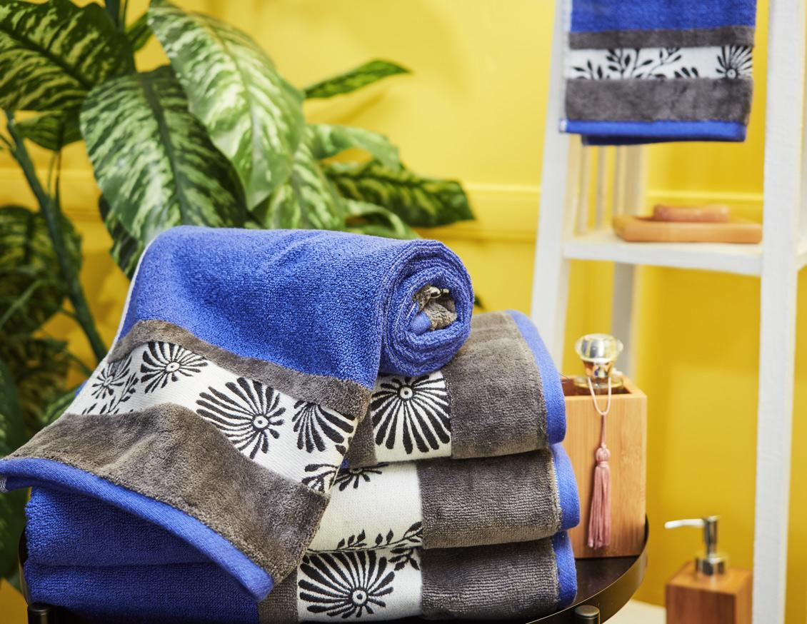 Полотенце махровое Guten Morgen Fern цветы синий 50х90