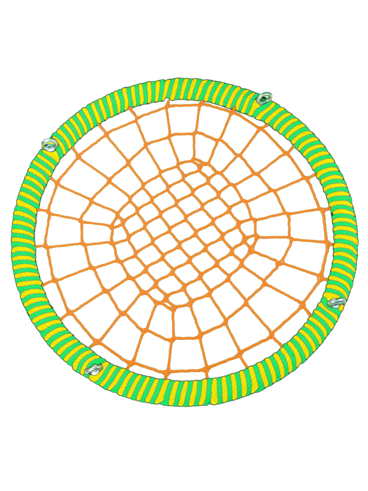

Качели-гнездо JINN КТ/РГ/140/102/16/8/З/Ж-О/КГ 140x140 см оранжевый, желтый, зеленый, 140 круг 102 обод 16 и 8 канат рымгайки