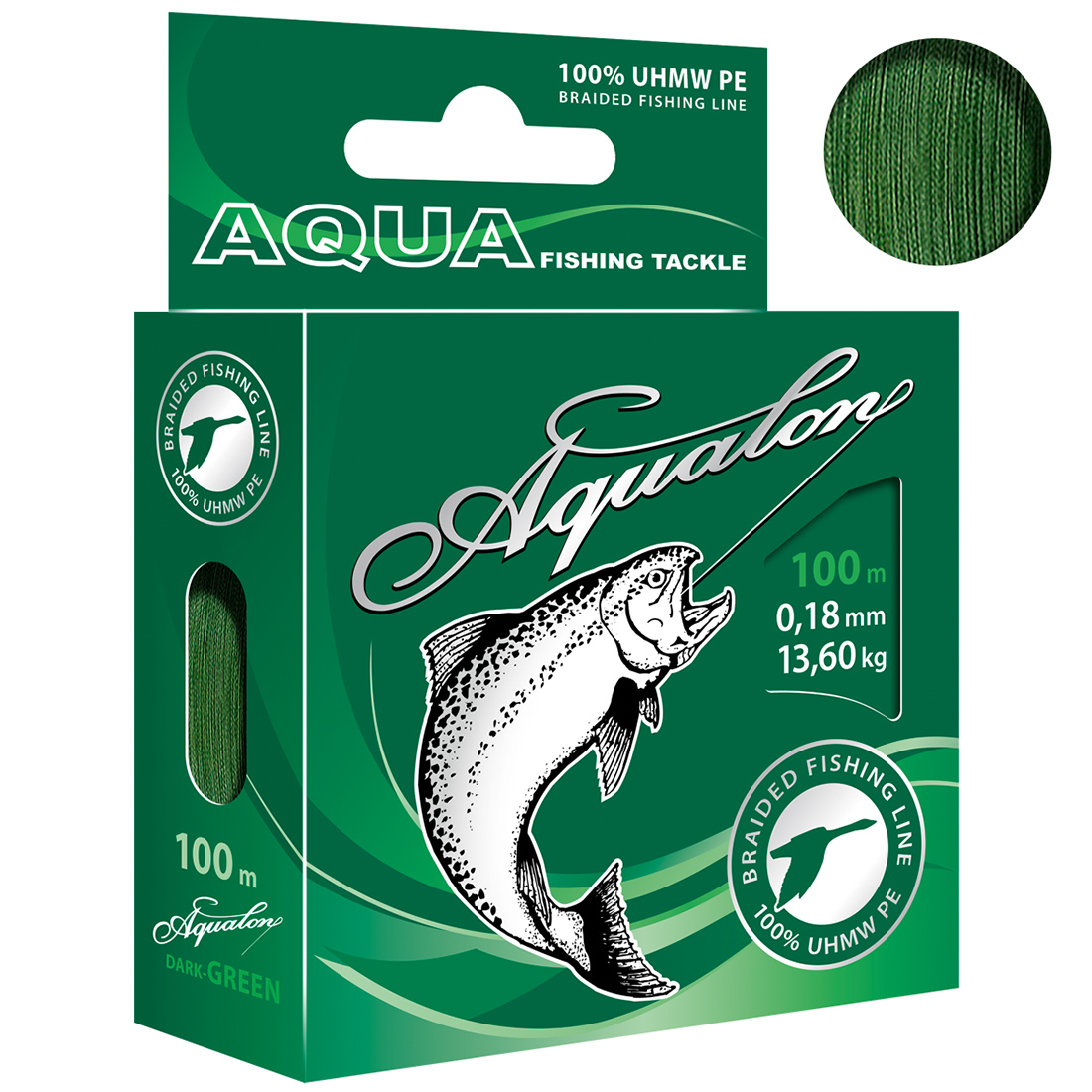 

Плетеный шнур AQUA Aqualon Dark-Green 0,18mm 100m, цвет - темно-зеленый, test - 13,60kg, AQUALON
