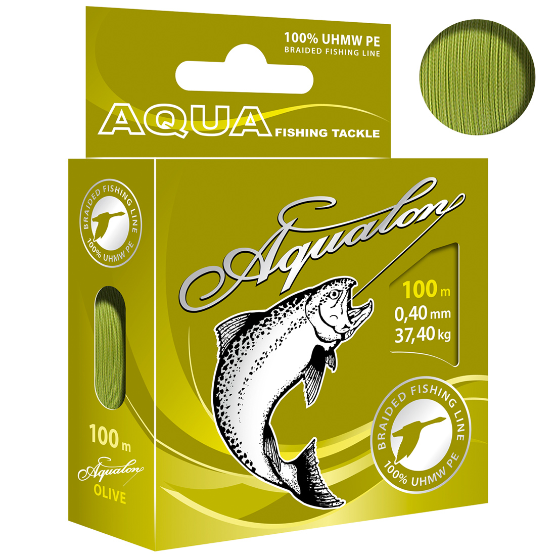 

Плетеный шнур AQUA Aqualon Olive 0,40mm 100m, цвет - оливковый, test - 37,40kg, Желтый, AQUALON