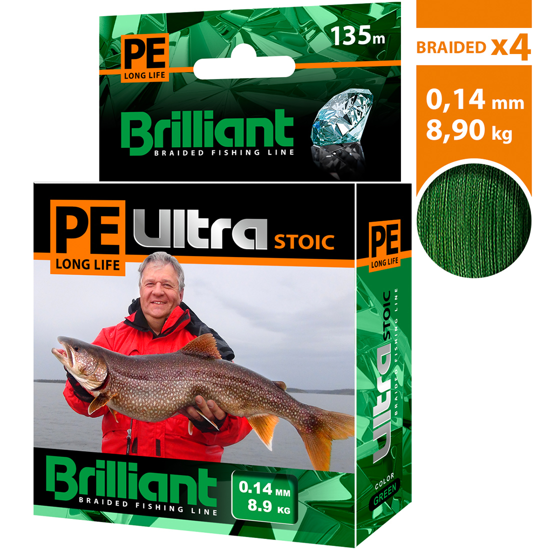 

Плетеный шнур AQUA PE Ultra Brilliant Stoic Ultra Green 135m 0.14mm, зеленый, 8,90kg, PE Ultra Brilliant Stoic