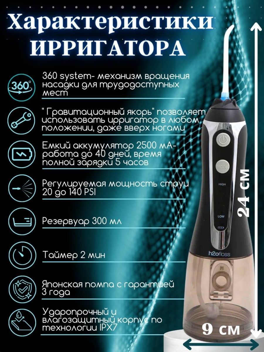 

Ирригатор H2oFloss 300101 черный, 300101