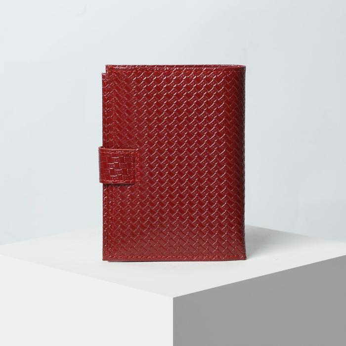 Обложка для паспорта Кайман с хлястиком, отдел для купюр, плетенка, красная