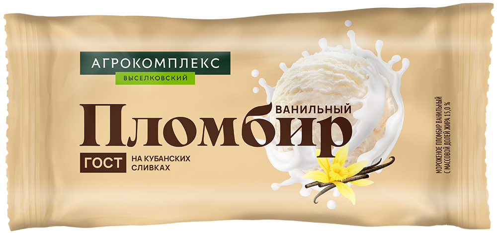 

Мороженое Агрокомплекс Выселковский пломбир на сливках, ванильный, 15%, 400 г