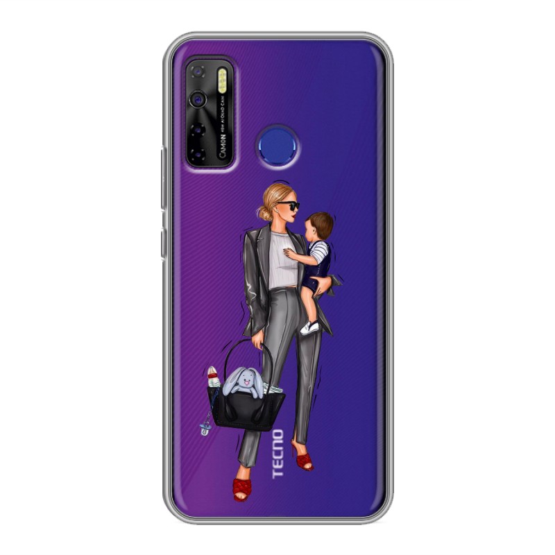 

Полупрозрачный дизайнерский силиконовый чехол для Tecno Camon 15 Мама и сын