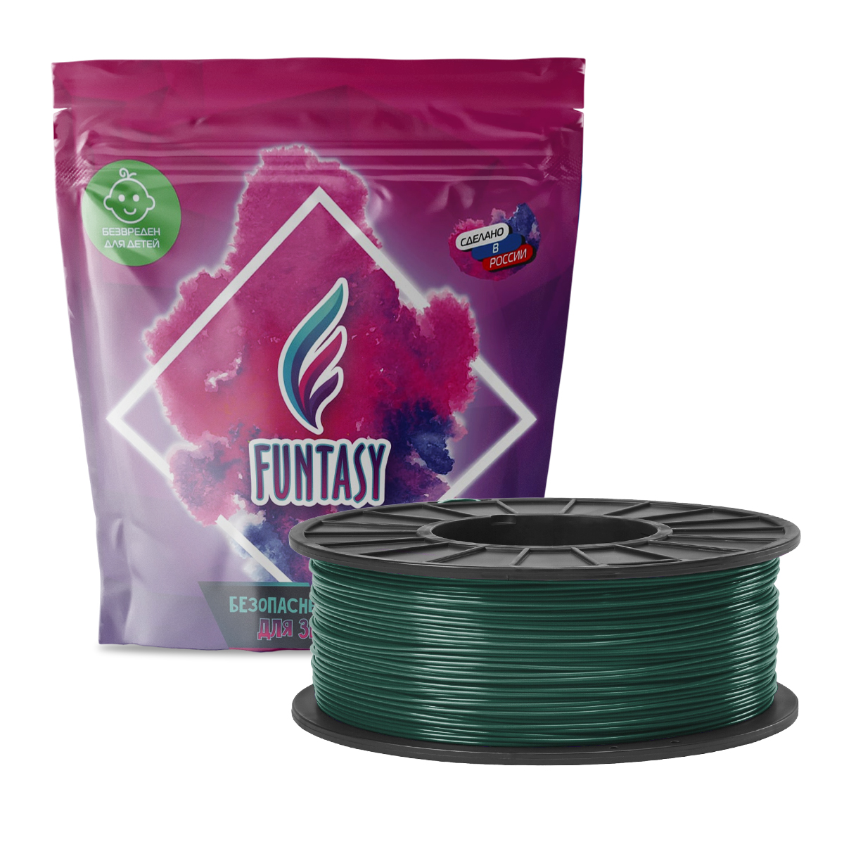 

Пластик в катушке Funtasy (PLA,1.75 мм,1 кг), цвет темно-зеленый, PLA-1KG