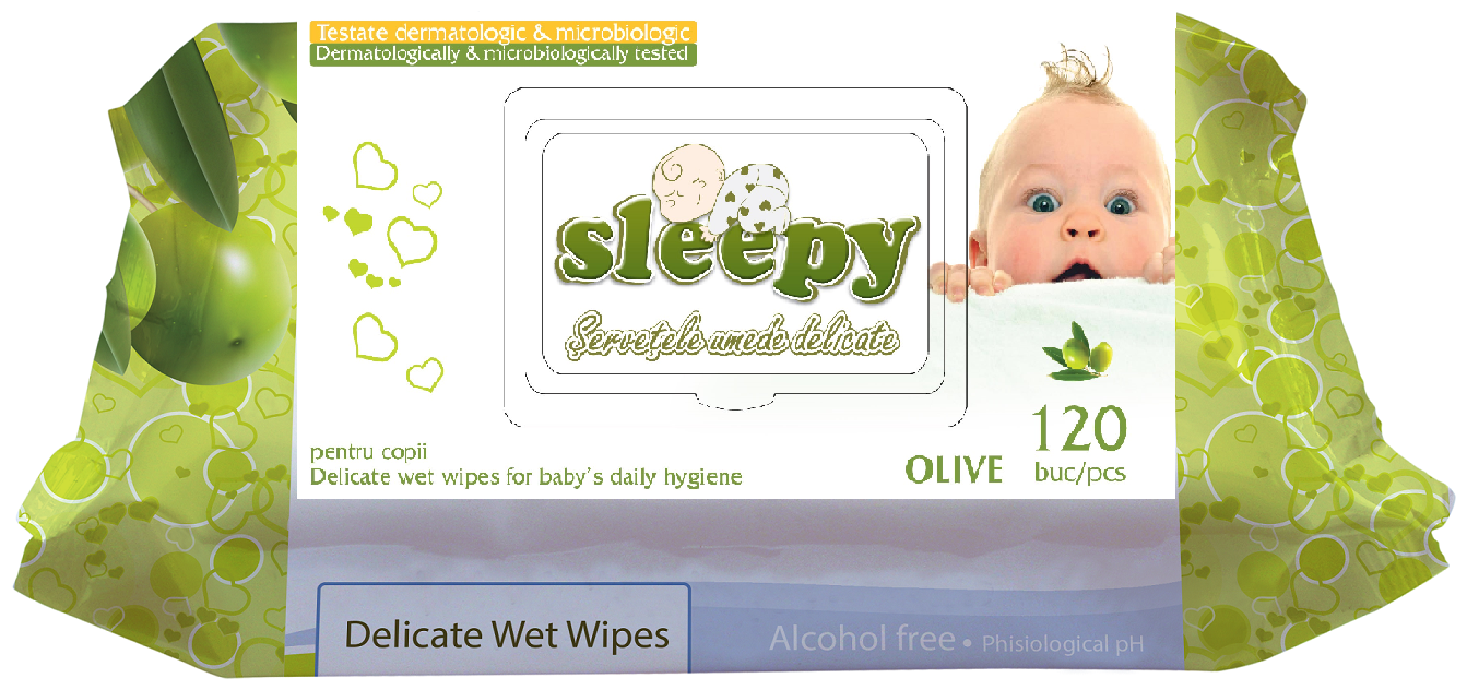 Влажные салфетки для детей sleepy гигиенические с клапаном OLIVE 120 шт. ТАТ-363