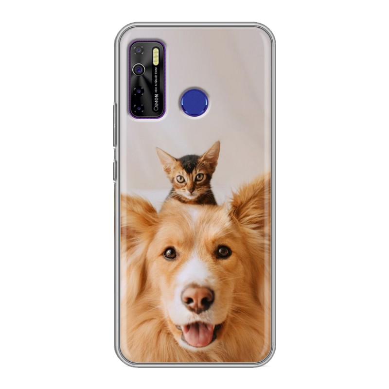 фото Дизайнерский силиконовый чехол для tecno camon 15 собака и котенок 100gadgets