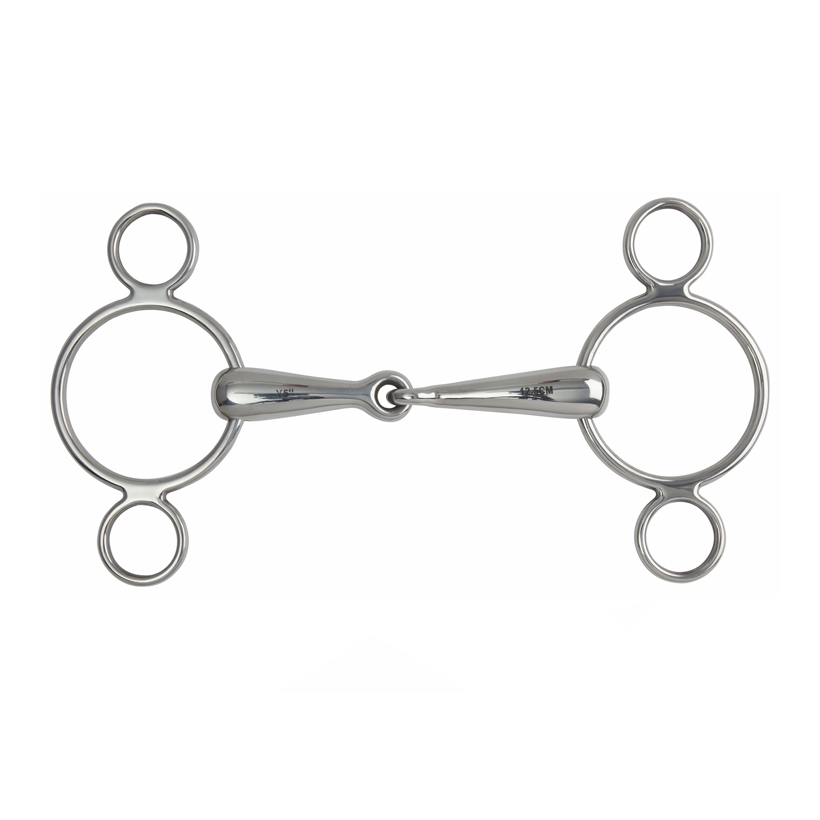 Трензель для лошади дутый с двумя кольцами и одним сочленением SHIRES, 14см