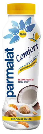 фото Биойогурт parmalat comfort питьевой безлактозный мюсли и кокос 290 г