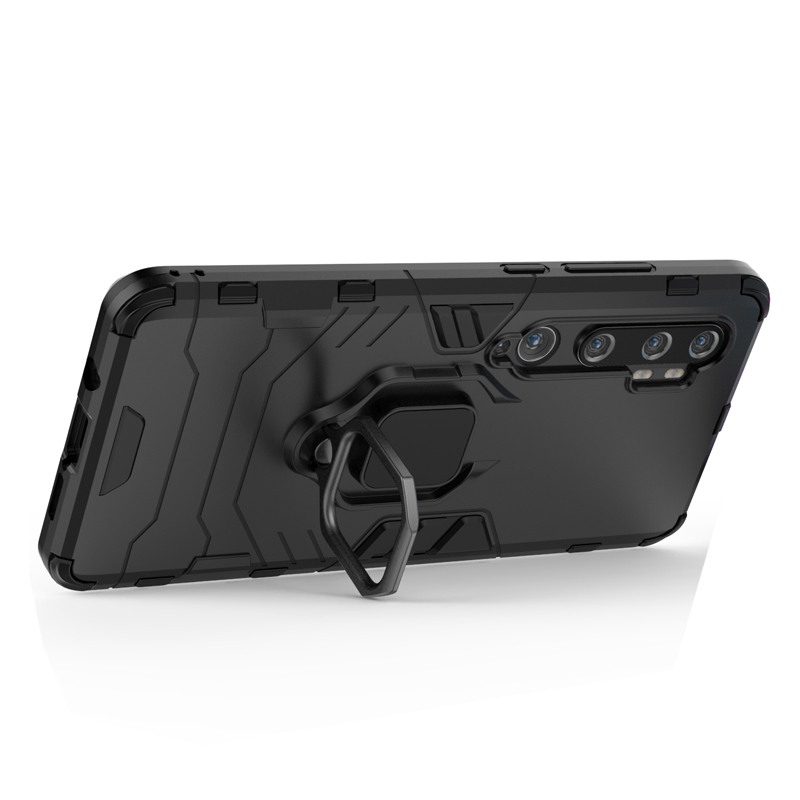 фото Противоударный чехол с кольцом panther case для xiaomi mi note 10 (pro) (черный) black panther