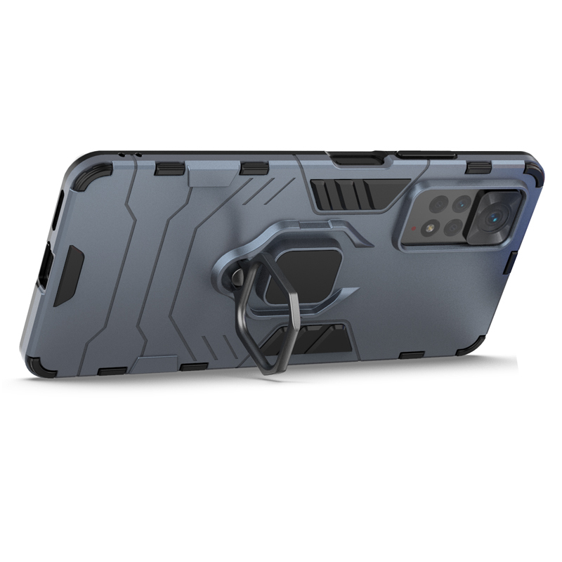 фото Противоударный чехол с кольцом panther case для xiaomi redmi note 11 pro (синий) black panther