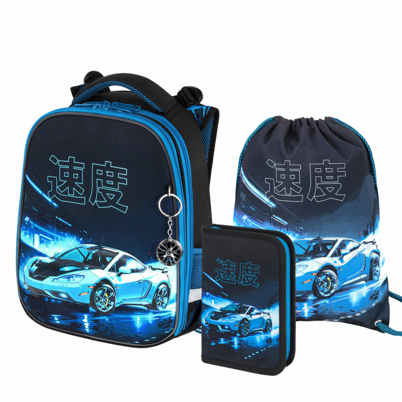 

Ранец Brauberg PREMIUM с брелоком и наполнением черный,голубой, 249333