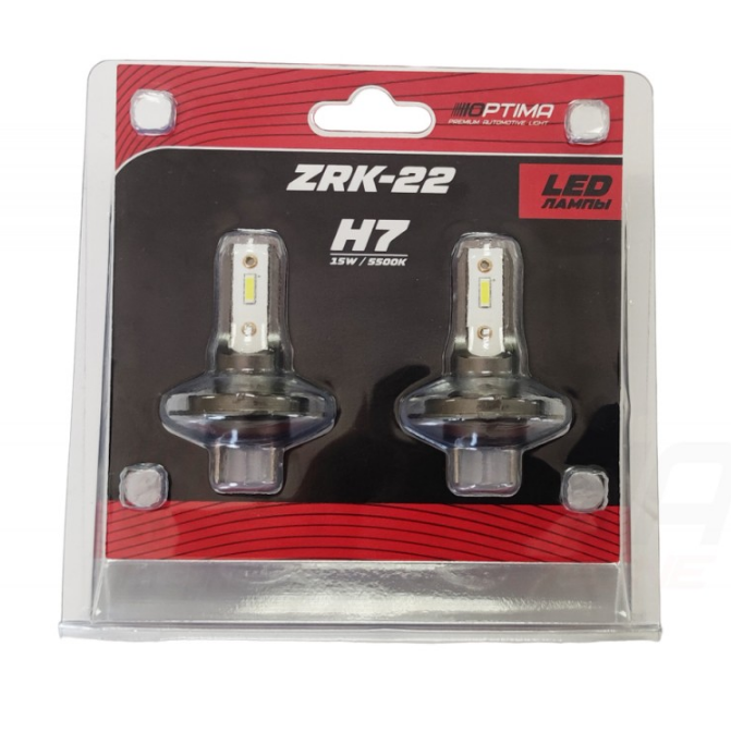 

Светодиодная лампа H7 Optima LED ZRK-22, 5500K, 12V, комплект 2 шт., ZRK-22