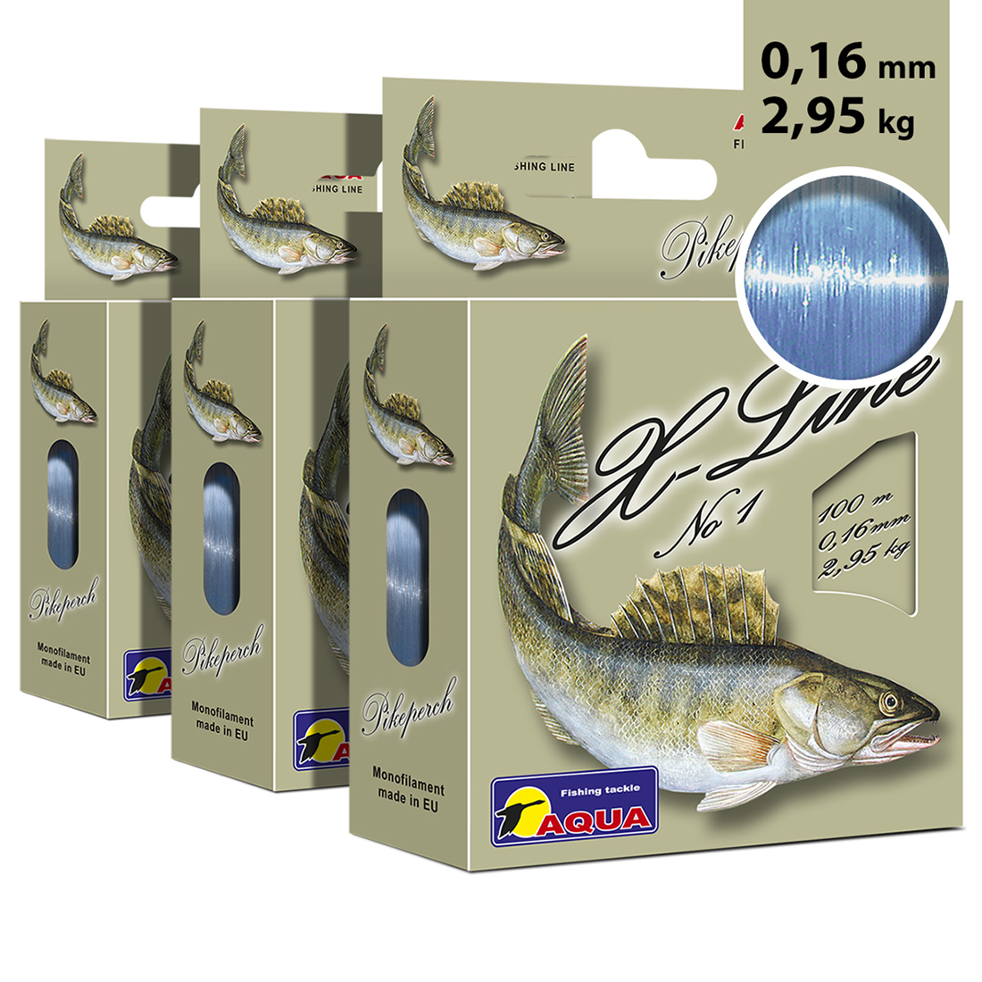 Леска монофильная Aqua X-Line Pikeperch 0,16 мм, 100 м, 2,95 кг, blue, 3 шт.