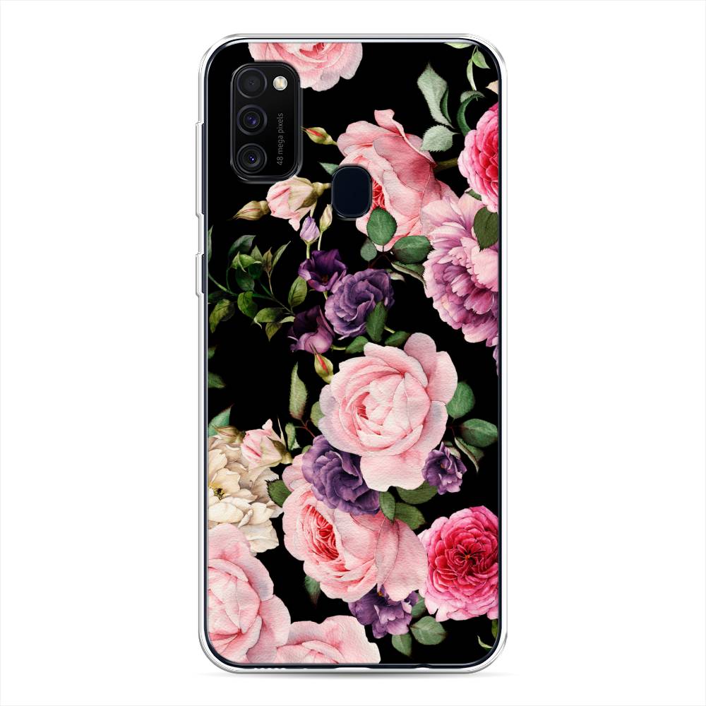 

Чехол Awog на Samsung Galaxy M21 "Пионы на черном", Разноцветный, 29750-8