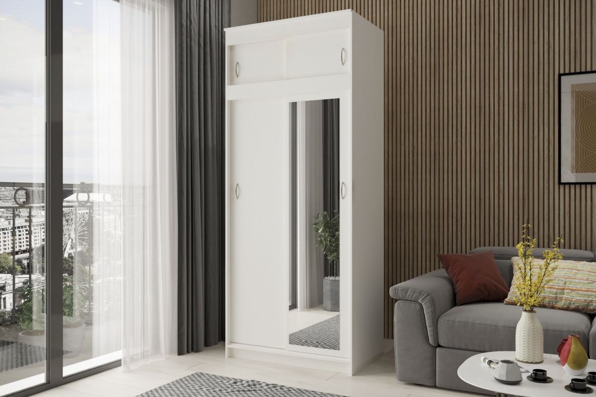 

Шкаф-купе Миллениум-2 с антресолью Белый для одежды двухдверный 90x250x60 Мегамебель, Миллениум-2