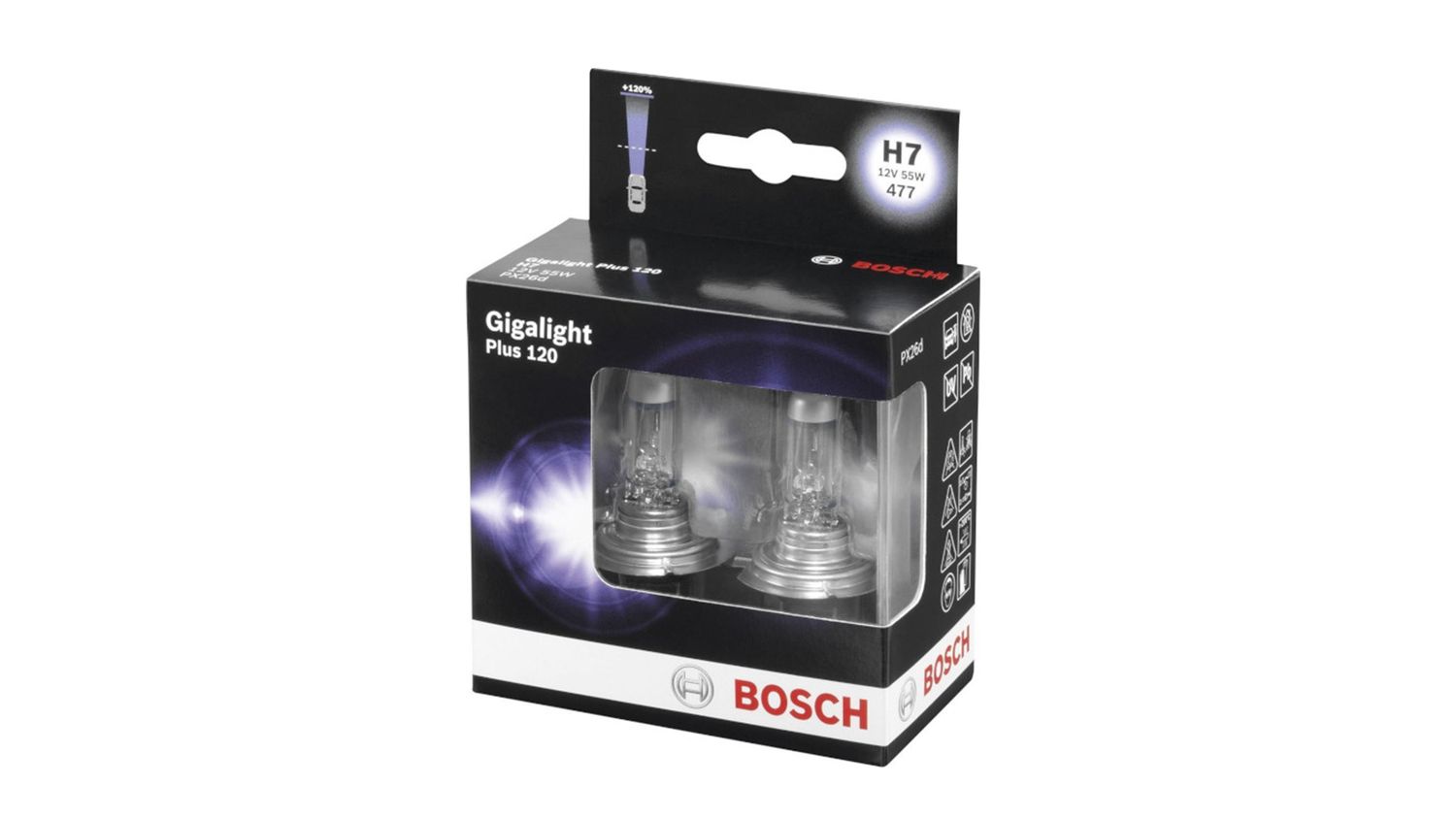 Лампа 12V 55W H7 BOSCH Gigalight+120 комплект