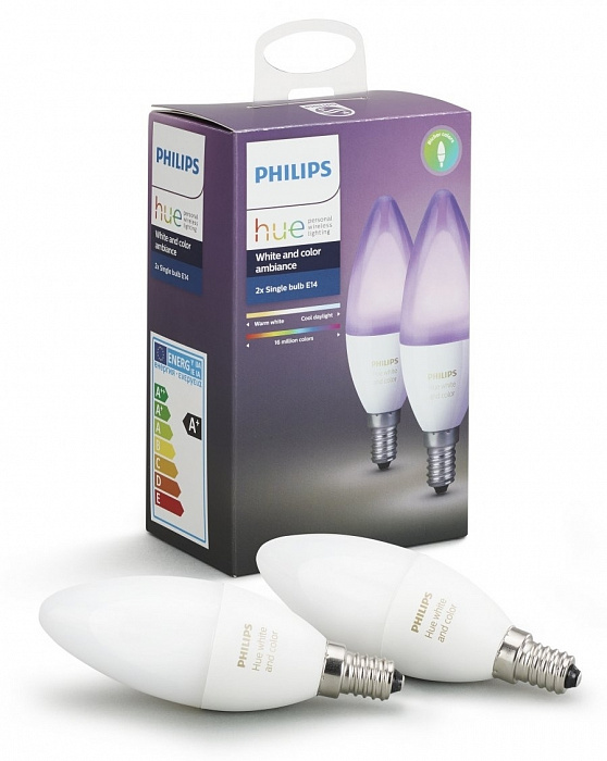 Умная лампа Philips Hue White and Color Ambiance E14 6,5 Вт 2200-6500K 929002294202, 2 шт